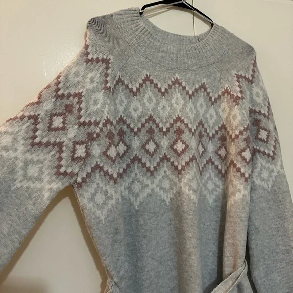 NWT Lucky Brand Gray Aztec Belted Long Sleeve Sweater Dress XL - Picture 3 of 10